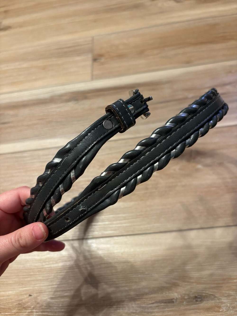 Western Genuine Leather Braided Belt with Silver braid